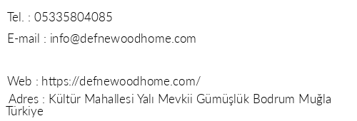 Defne Wood Home telefon numaralar, faks, e-mail, posta adresi ve iletiim bilgileri